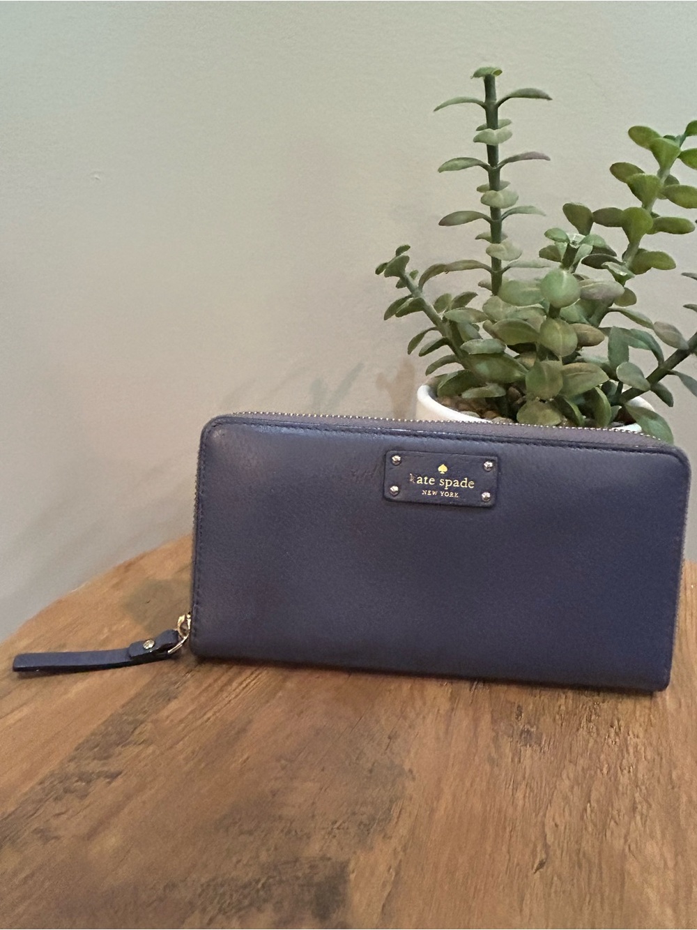 Kate Spade New York Blue Saffiano Leather Zip Around Wallet